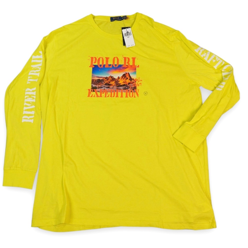 Polo Ralph Lauren Shirt Mens 3LT Yellow Neon River Trail Expedition Graphic